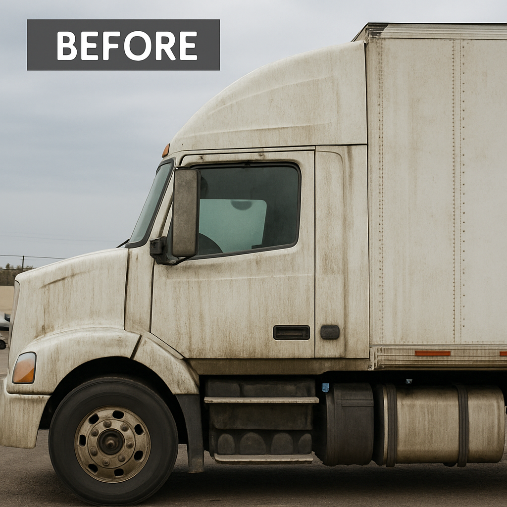 Dirty trailer before professional fleet washing in Central Illinois